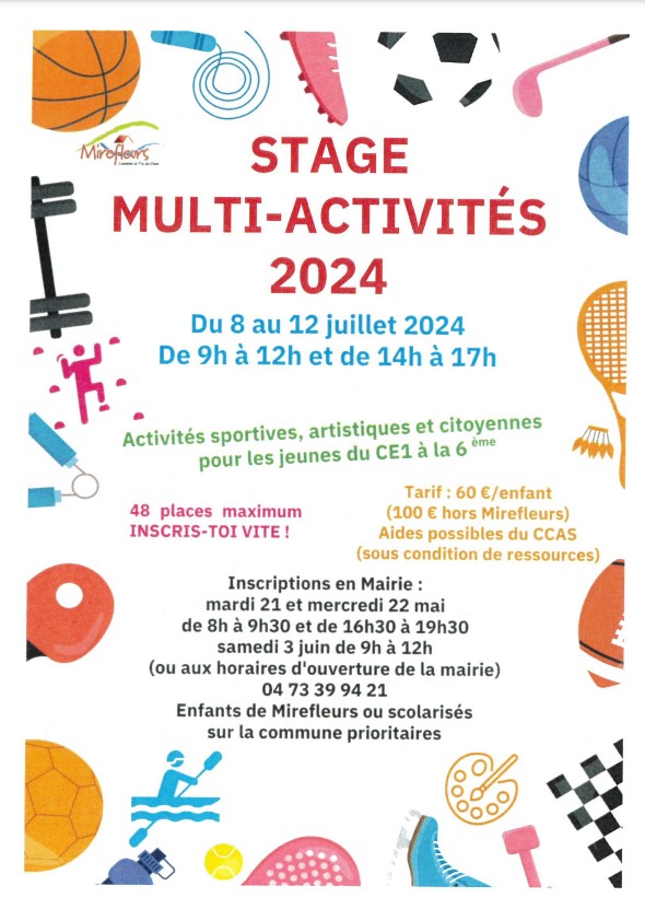 Stage multiactivités enfants organisé par Mirefleurs : il reste quelques places